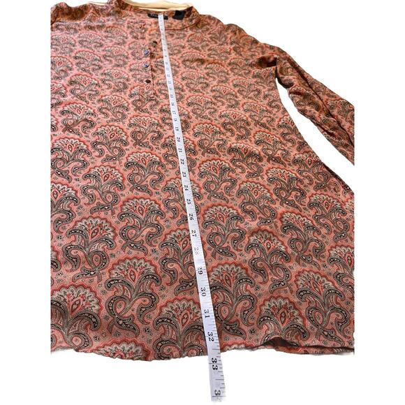 New York & Company Paisley Tunic Top XL Pink Coral Boho Blouse 3/4 Sleeve Career - Picture 8 of 8